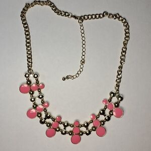 Pink Enamel & Goldtone Collar Bib Statement Necklace